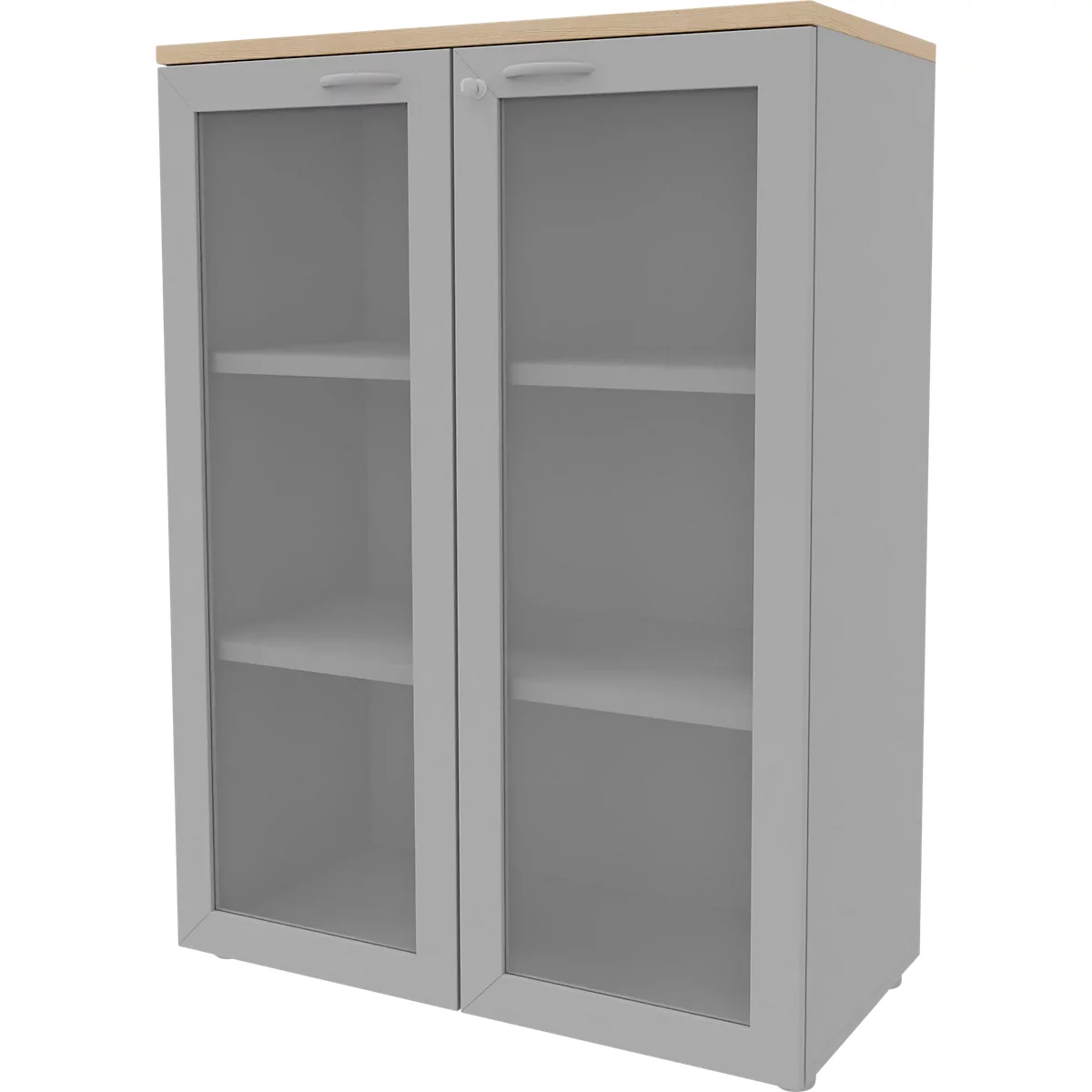  Glastürenschrank ARLON OFFICE, 3 Ordnerhöhen, Türen mit Rahmen, B 900 mm, Eiche-Dekor