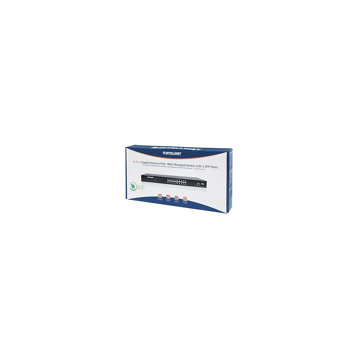 'Intellinet 16-Port Gigabit Ethernet PoE+ Web-Managed Switch with 2 SFP Ports, 16 x PoE ports, IEEE 802.3at/af Power over Ethernet (PoE+/PoE), 2 x SFP, Endspan, 19 Rackmount'' - Switch - 16 Anschlüsse - managed - an Rack montierbar'