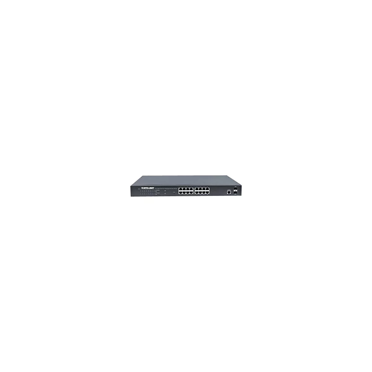 'Intellinet 16-Port Gigabit Ethernet PoE+ Web-Managed Switch with 2 SFP Ports, 16 x PoE ports, IEEE 802.3at/af Power over Ethernet (PoE+/PoE), 2 x SFP, Endspan, 19 Rackmount'' - Switch - 16 Anschlüsse - managed - an Rack montierbar'