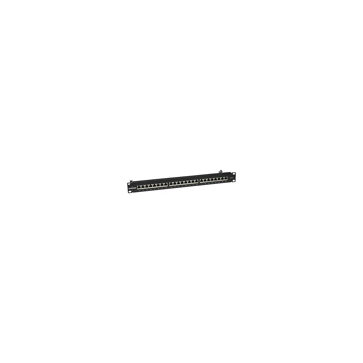 'Intellinet 24-Port Cat6 Patchpanel, geschirmt, 24 Ports, FTP, 1 HE, Klemmleisten mit 90 Grad abgewinkelten Kabeleinführungen, schwarz - Patch Panel - 1U - 19'''