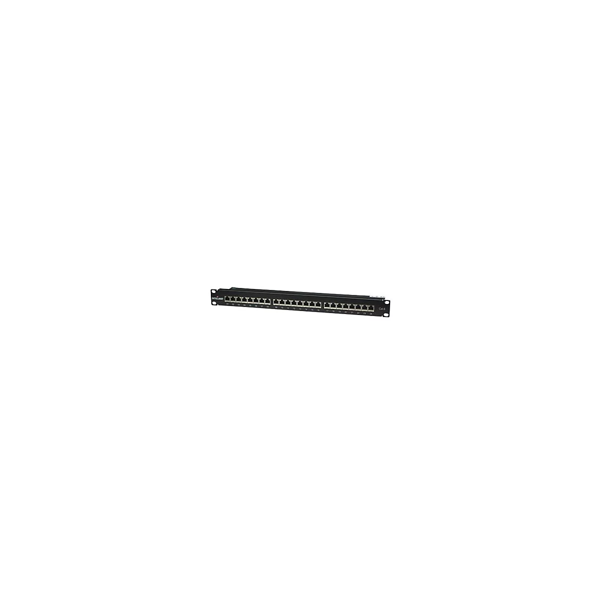 'Intellinet 24-Port Cat6 Patchpanel, geschirmt, 24 Ports, FTP, 1 HE, Klemmleisten mit 90 Grad abgewinkelten Kabeleinführungen, schwarz - Patch Panel - 1U - 19'''