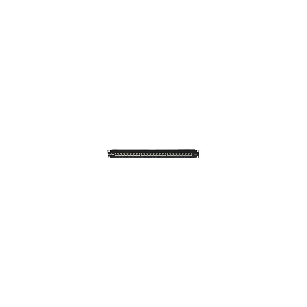 'Intellinet 24-Port Cat6 Patchpanel, geschirmt, 24 Ports, FTP, 1 HE, Klemmleisten mit 90 Grad abgewinkelten Kabeleinführungen, schwarz - Patch Panel - 1U - 19'''