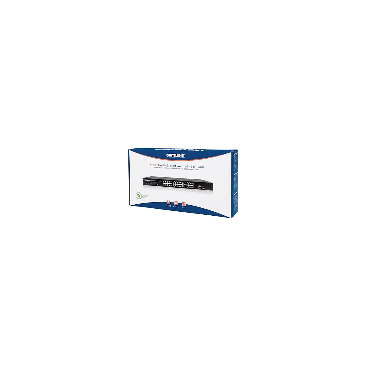 'Intellinet 24-Port Gigabit Ethernet Switch with 2 SFP Ports, 24 x 10/100/1000 Mbps RJ45 Ports + 2 x SFP, IEEE 802.3az (Energy Efficient Ethernet), 19'' Rackmount, Metal - Switch - 24 Anschlüsse - unmanaged - an Rack montierbar'
