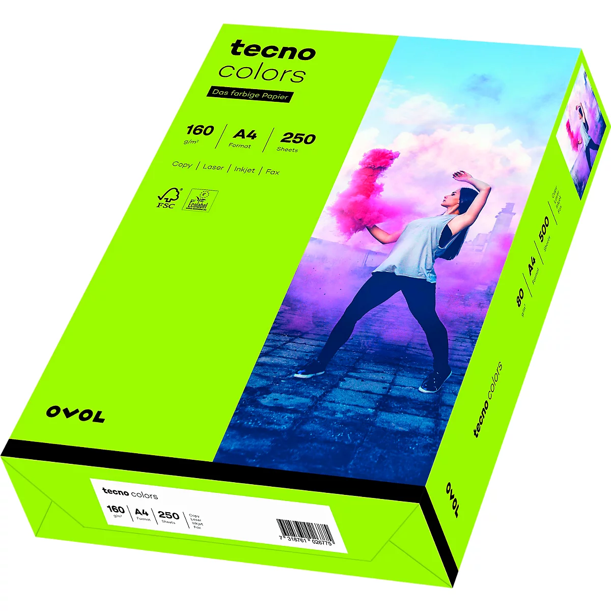  Kleurenpapier tecno Colors, A4-formaat, 160 g/m², heldergroen, pak van 250 vellen