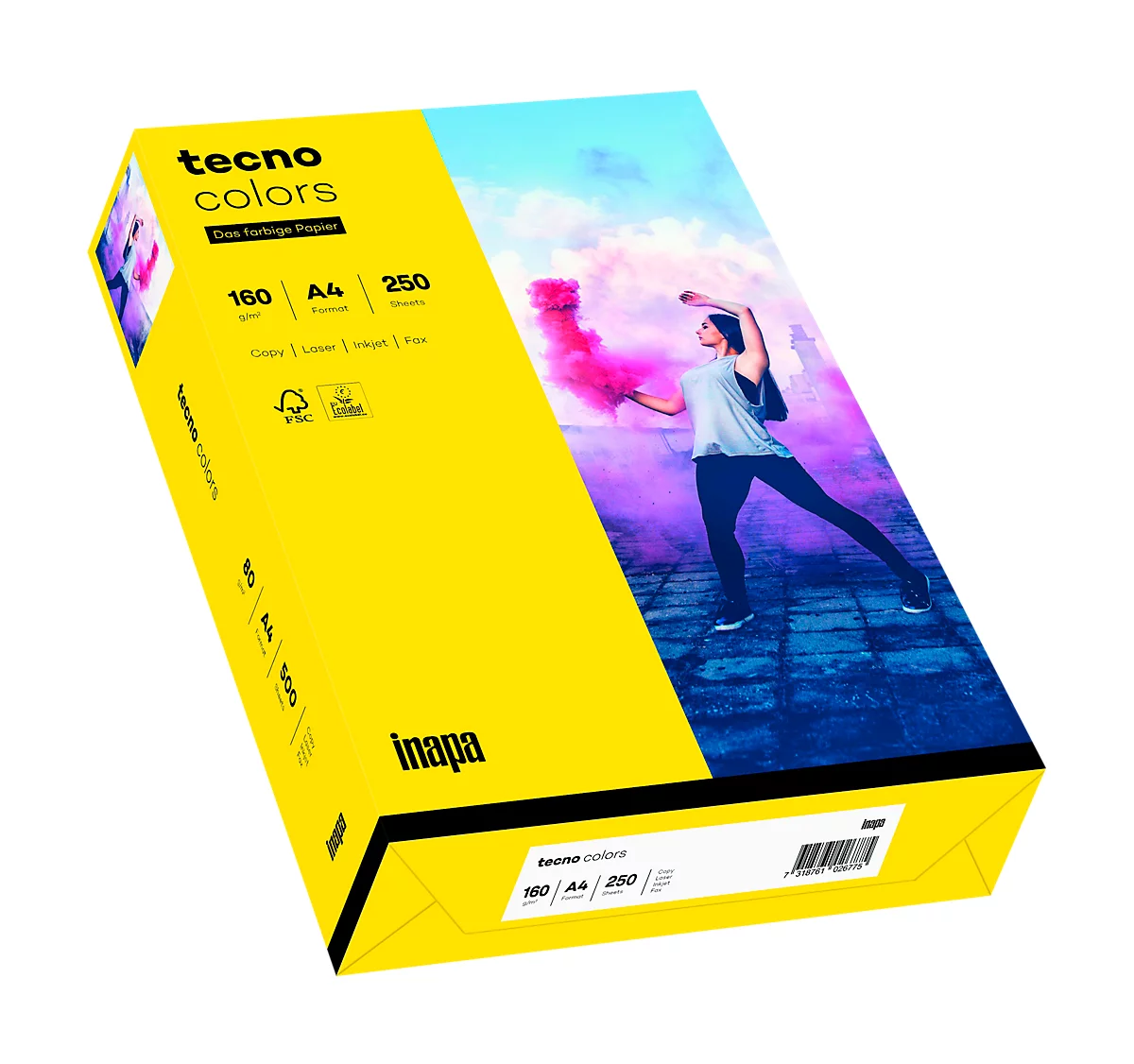  Kleurenpapier tecno Colors, A4-formaat, 160 g/m², intensief geel, pak van 250 vellen