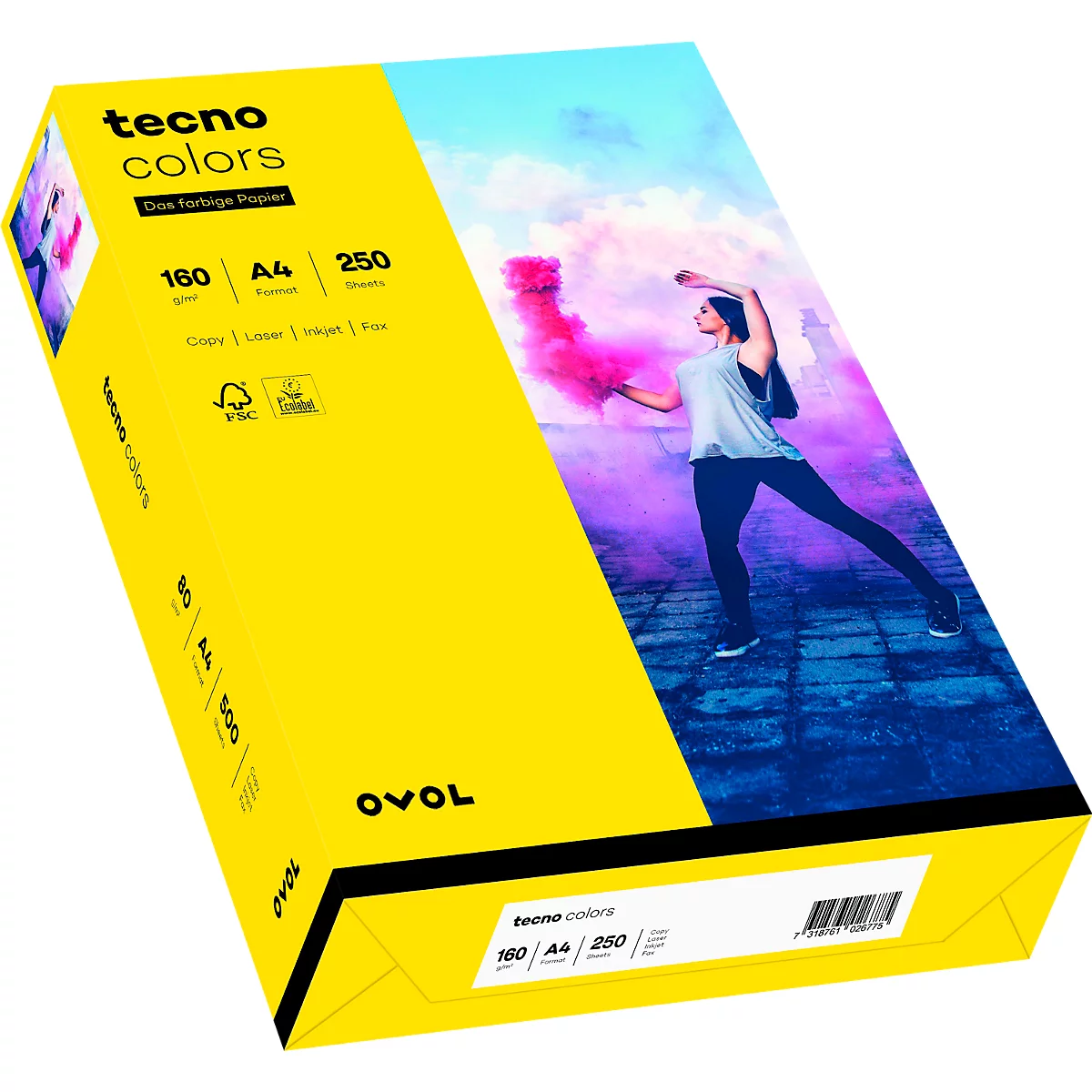  Kleurenpapier tecno Colors, A4-formaat, 160 g/m², intensief geel, pak van 250 vellen