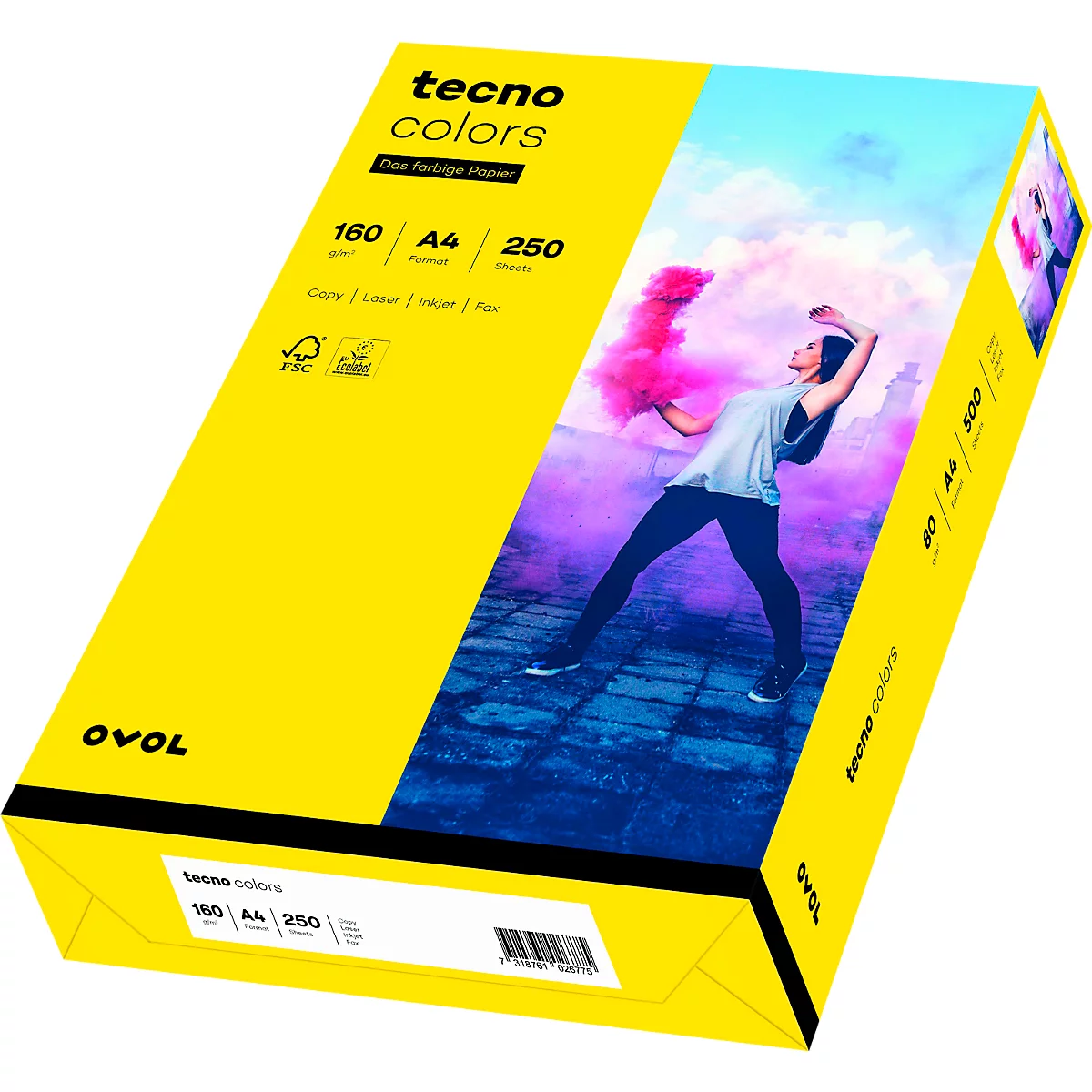  Kleurenpapier tecno Colors, A4-formaat, 160 g/m², intensief geel, pak van 250 vellen