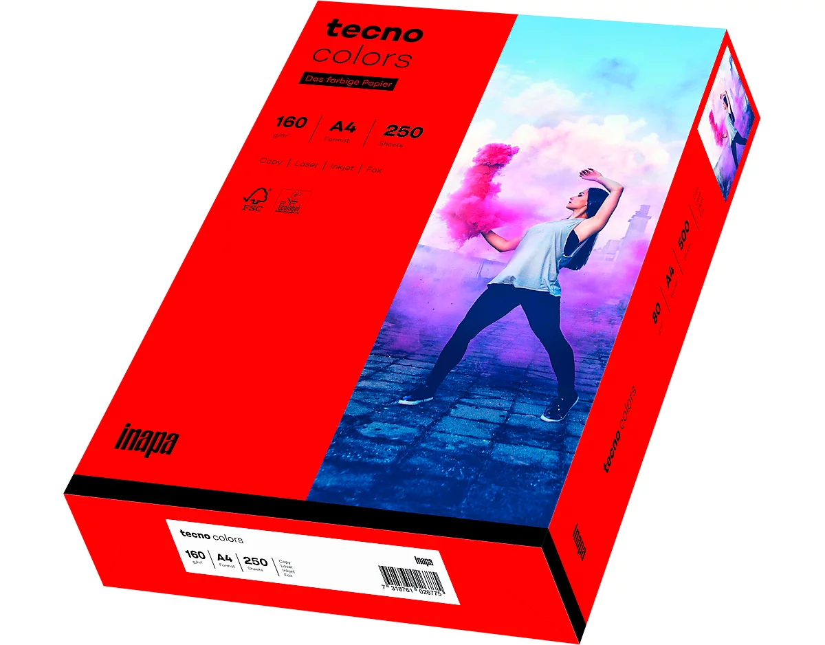  Kleurenpapier tecno Colors, A4-formaat, 160 g/m², intensief rood, pak van 250 vellen