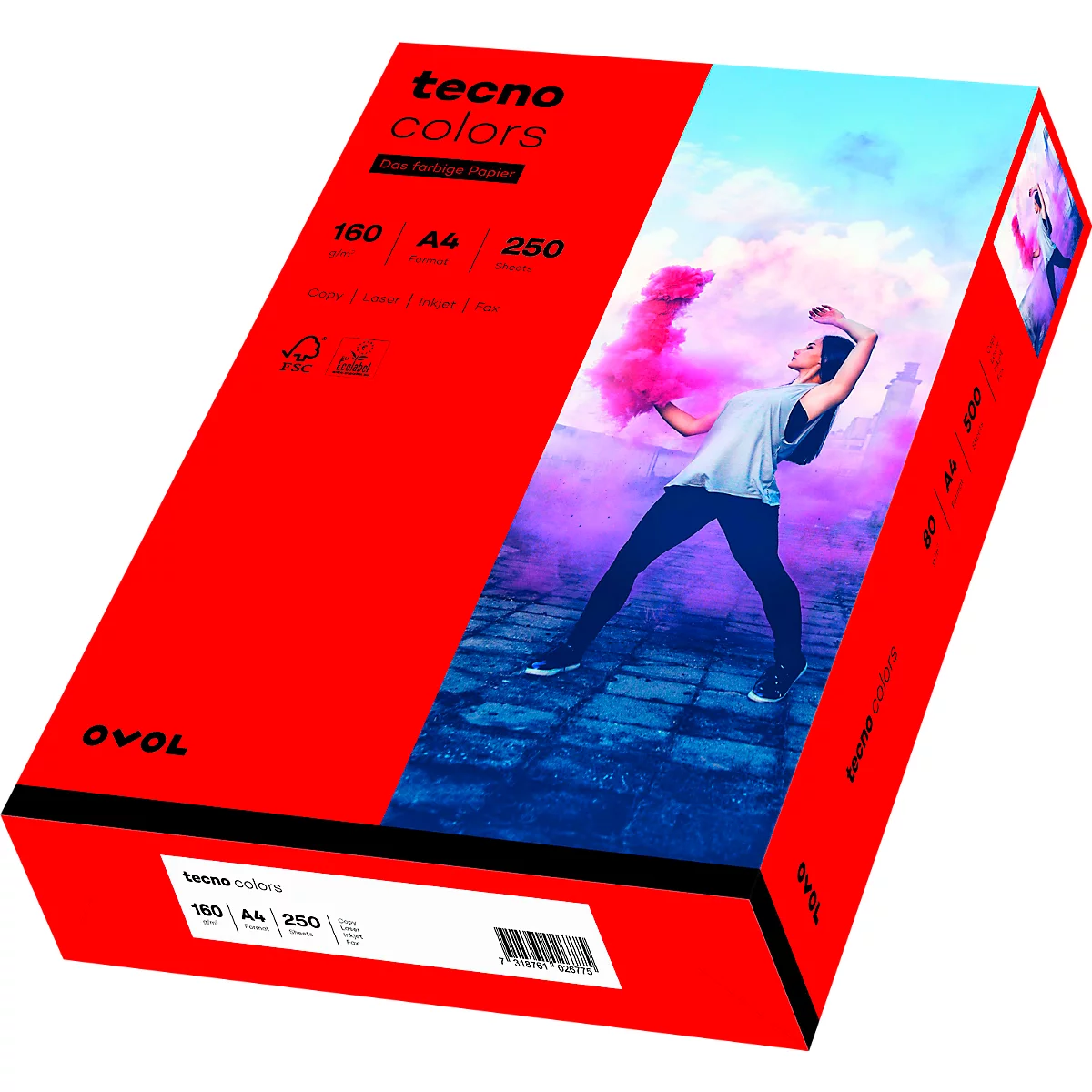  Kleurenpapier tecno Colors, A4-formaat, 160 g/m², intensief rood, pak van 250 vellen