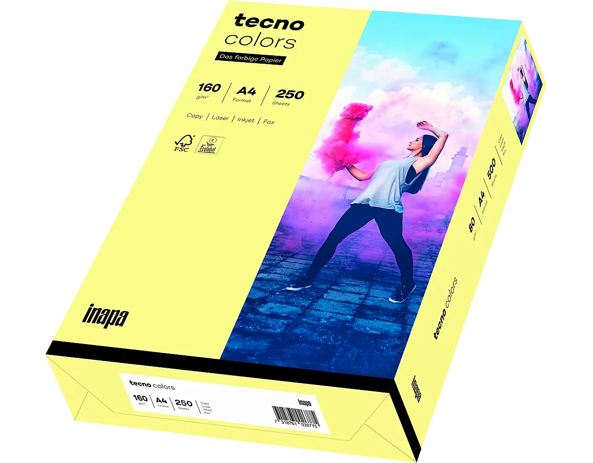  Kleurenpapier tecno Colors, A4-formaat, 160 g/m², lichtgeel, pak van 250 vellen