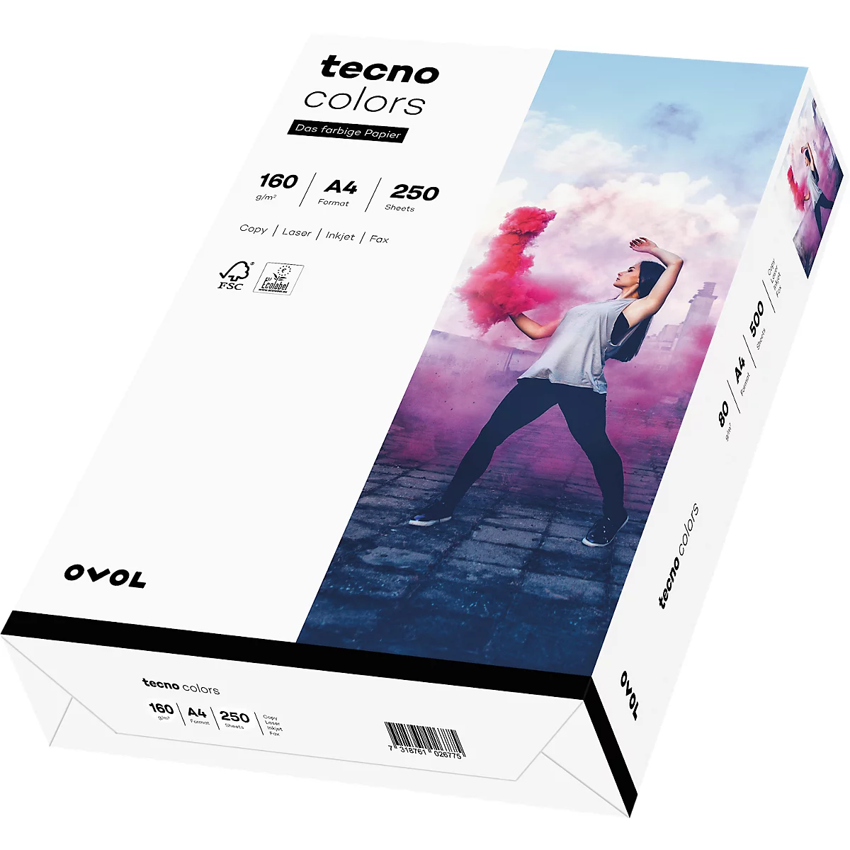  Kleurenpapier tecno Colors, A4-formaat, 160 g/m², wit, 1 pakje = 250 vellen