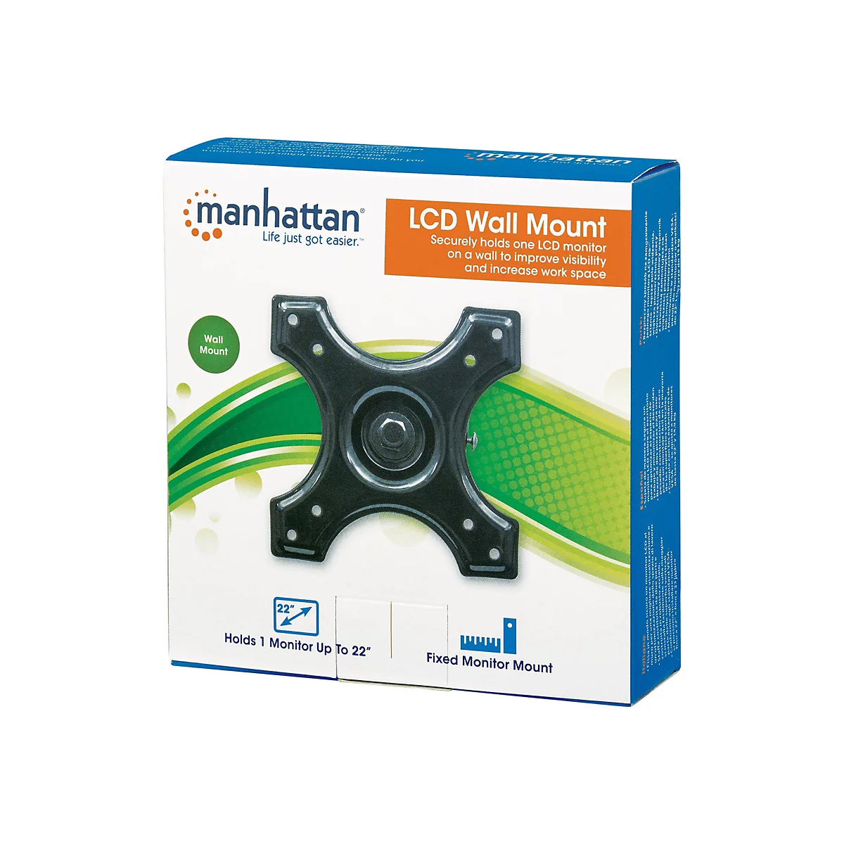 'Manhattan TV & Monitor Mount, Wall, Fixed, 1 screen, Screen Sizes: 10-32'', Black, VESA 75x75 to 100x100mm, Max 15kg, Lifetime Warranty - Klammer - für LCD-Display'