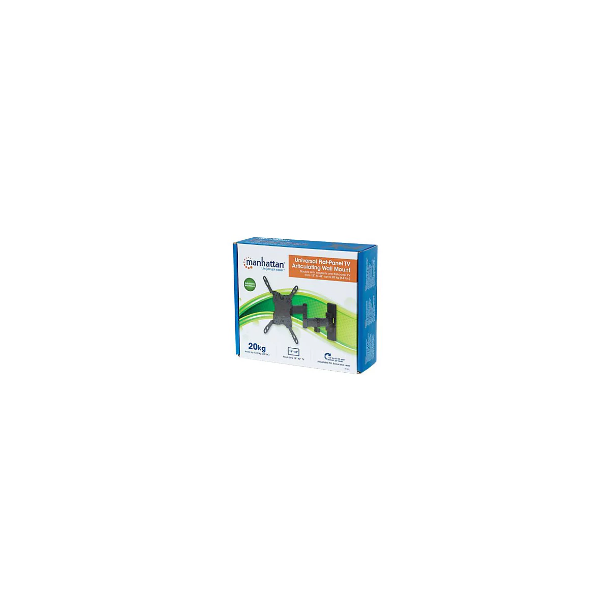 'Manhattan TV & Monitor Mount, Wall, Full Motion, 1 screen, Screen Sizes: 13-42'', Black, VESA 75x75 to 200x200, Max 20kg, Tilt & Swivel with 3 Pivots, Lifetime Warranty - Klammer - für LCD TV - Schwarz'