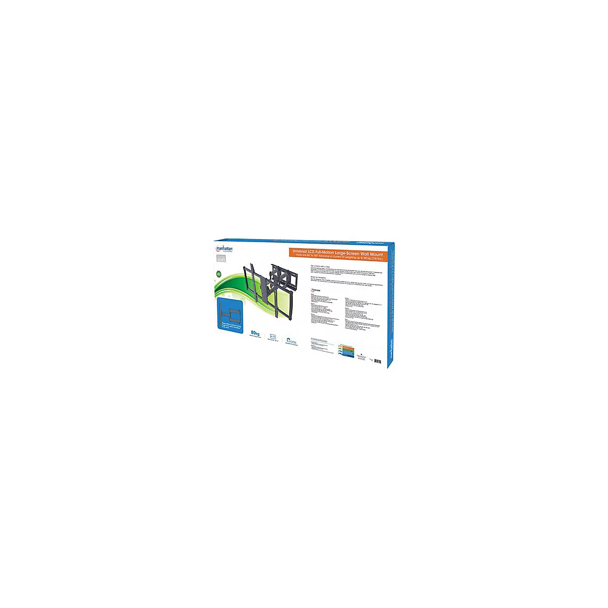 'Manhattan TV & Monitor Mount, Wall, Full Motion, 1 screen, Screen Sizes: 60-100'', Black, VESA 200x200 to 900x600mm, Max 80kg, LFD, Tilt & Swivel with 3 Pivots, Lifetime Warranty - Klammer - für LCD TV - Schwarz'