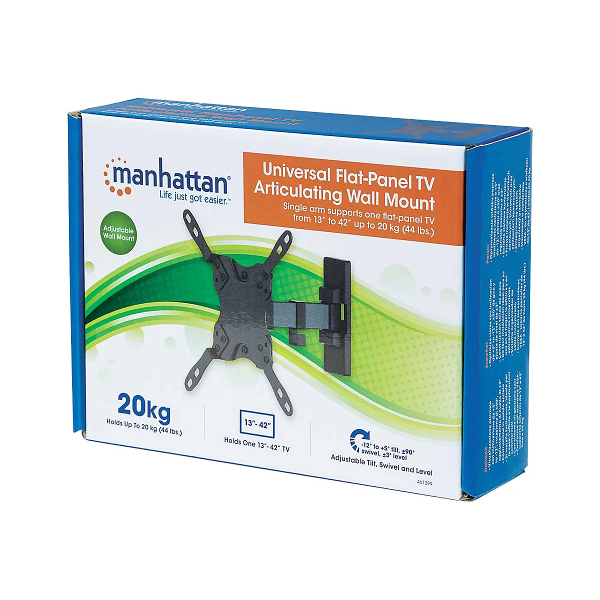 'Manhattan TV & Monitor Mount, Wall, Tilt and Swivel, 1 screen, Screen Sizes: 13-42'', Black, VESA 75x75 to 200x200mm, Max 20kg, Swivel with 2 pivots, Lifetime Warranty - Klammer - für LCD-Display - Schwarz'