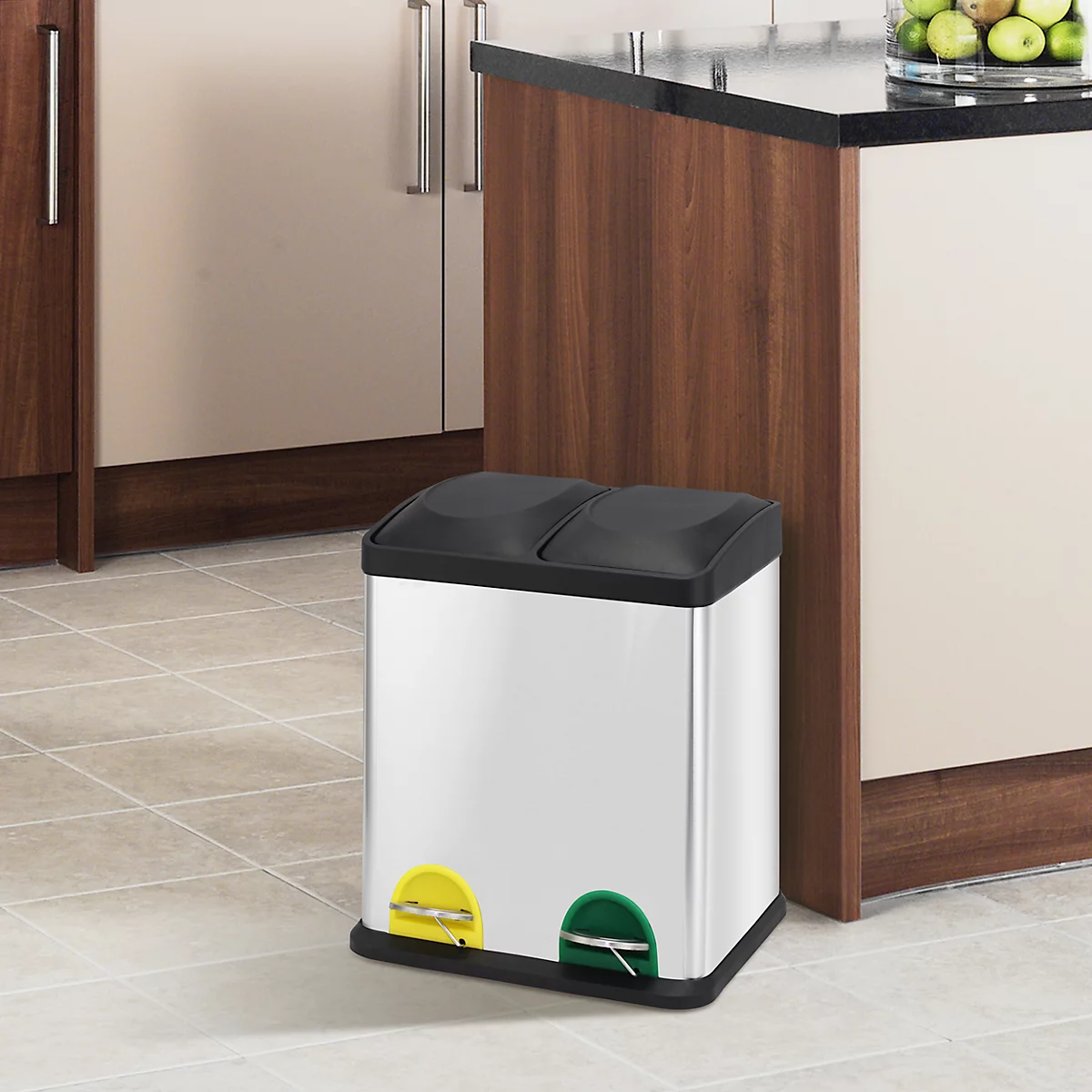  MSV poubelle en inox, 2 récipients de 20L chacun, mécanisme à pédale, poignée de transport, pour l'intérieur et l'extérieur, inox