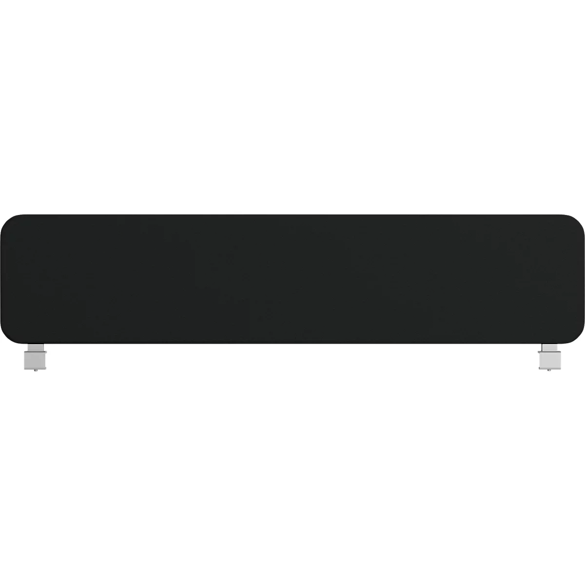 Projecteur rectangulaire noir aux coins arrondis, posé sur deux pieds blancs.