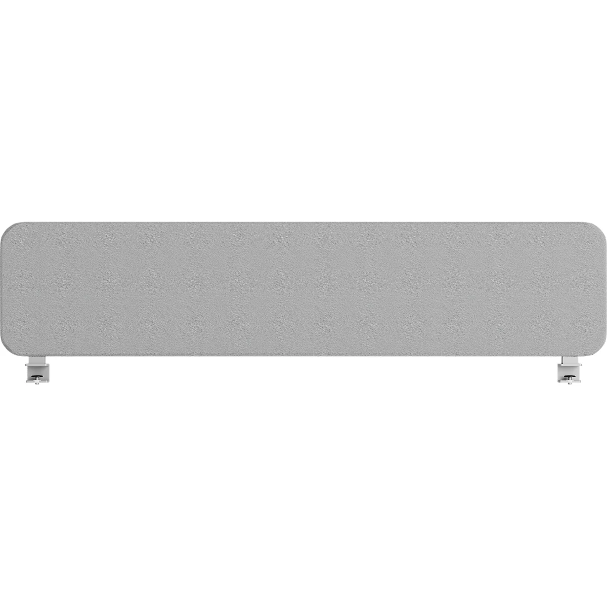 Cache en plastique rectangulaire gris avec des coins arrondis. De petits supports blancs se trouvent sur les côtés courts.