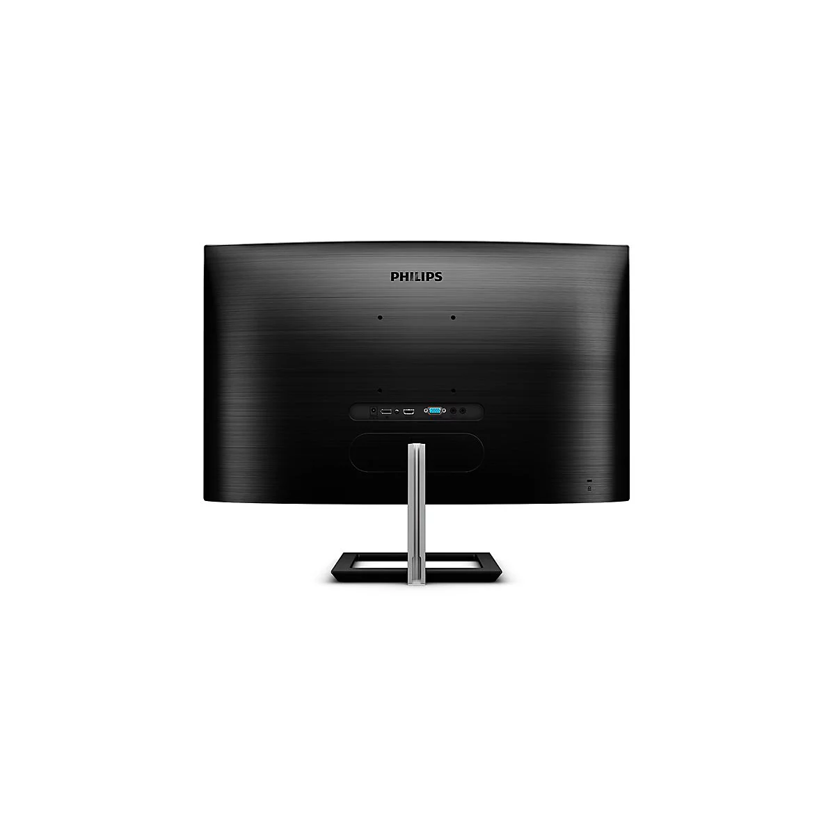RÃ¼ckseite eines schwarzen Philips Monitors mit AnschlÃ¼ssen und StandfuÃŸ.