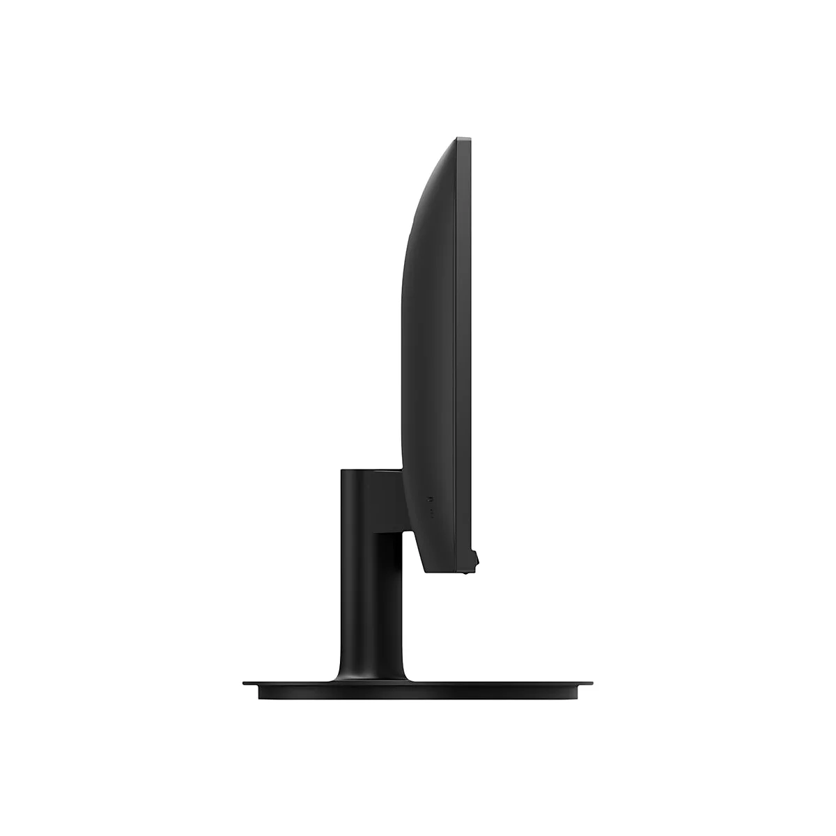 Seitenansicht eines schwarzen Monitors auf weiÃŸem Hintergrund, mit StandfuÃŸ.