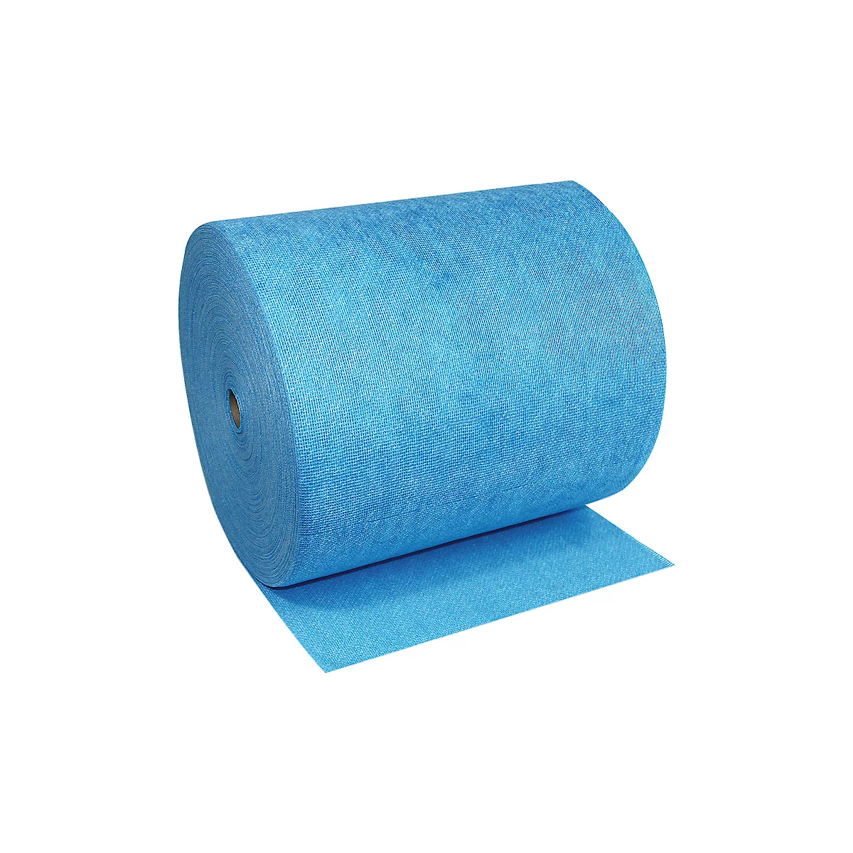 Een rol lichtblauw stoffen materiaal, gedeeltelijk afgerold.
