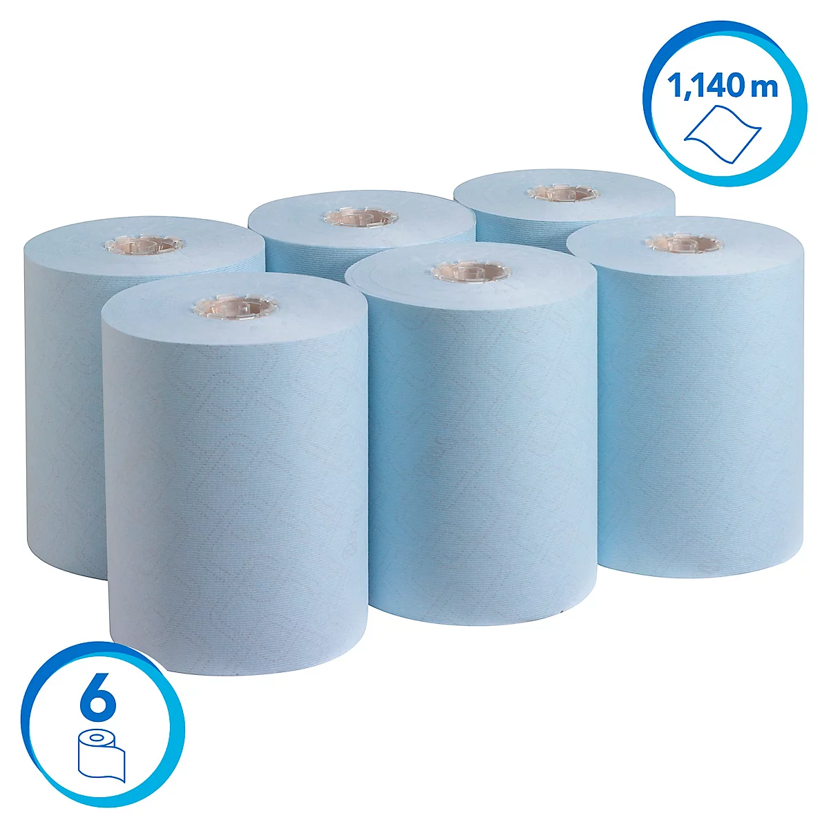  Rollo de papel Scott® Essential Slimroll 6696, 1 capa, 6 rollos de 190 m, total 1140 m, azul 