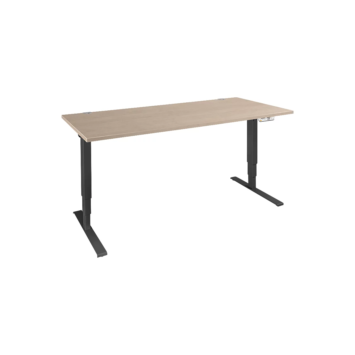  Schäfer Shop Bureau Genius AERO FLEX, réglage électrique de la hauteur, rectangle, pied en C, L 1800 x P 800 x H 700-1200 mm, chêne/noir + panneau de mémoire
