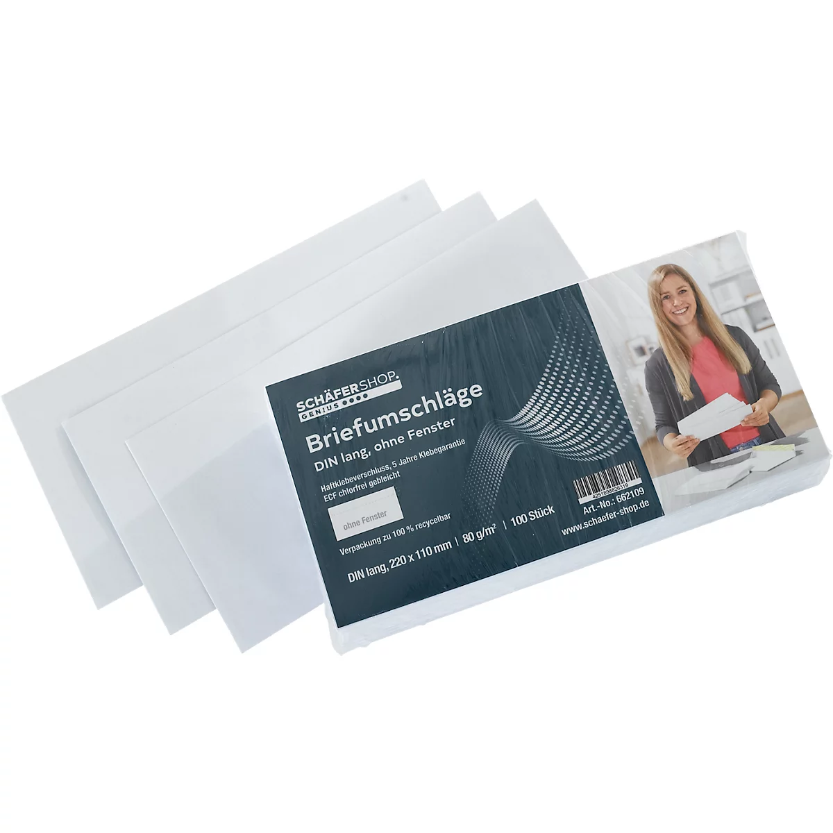  Schäfer Shop Genius enveloppen, DIN lang, zonder venster, zelfklevend, papier, wit, 100 stuks