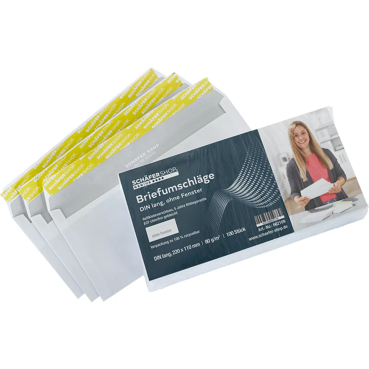  Schäfer Shop Genius enveloppen, DIN lang, zonder venster, zelfklevend, papier, wit, 100 stuks