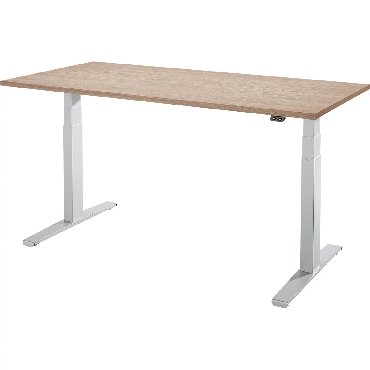  Schäfer Shop Select bureau LOGIN, elektrisch in hoogte verstelbaar, rechthoekig, T-poot, B 1600 x D 800 x H 645-1290 mm, eiken decor/blank aluminium