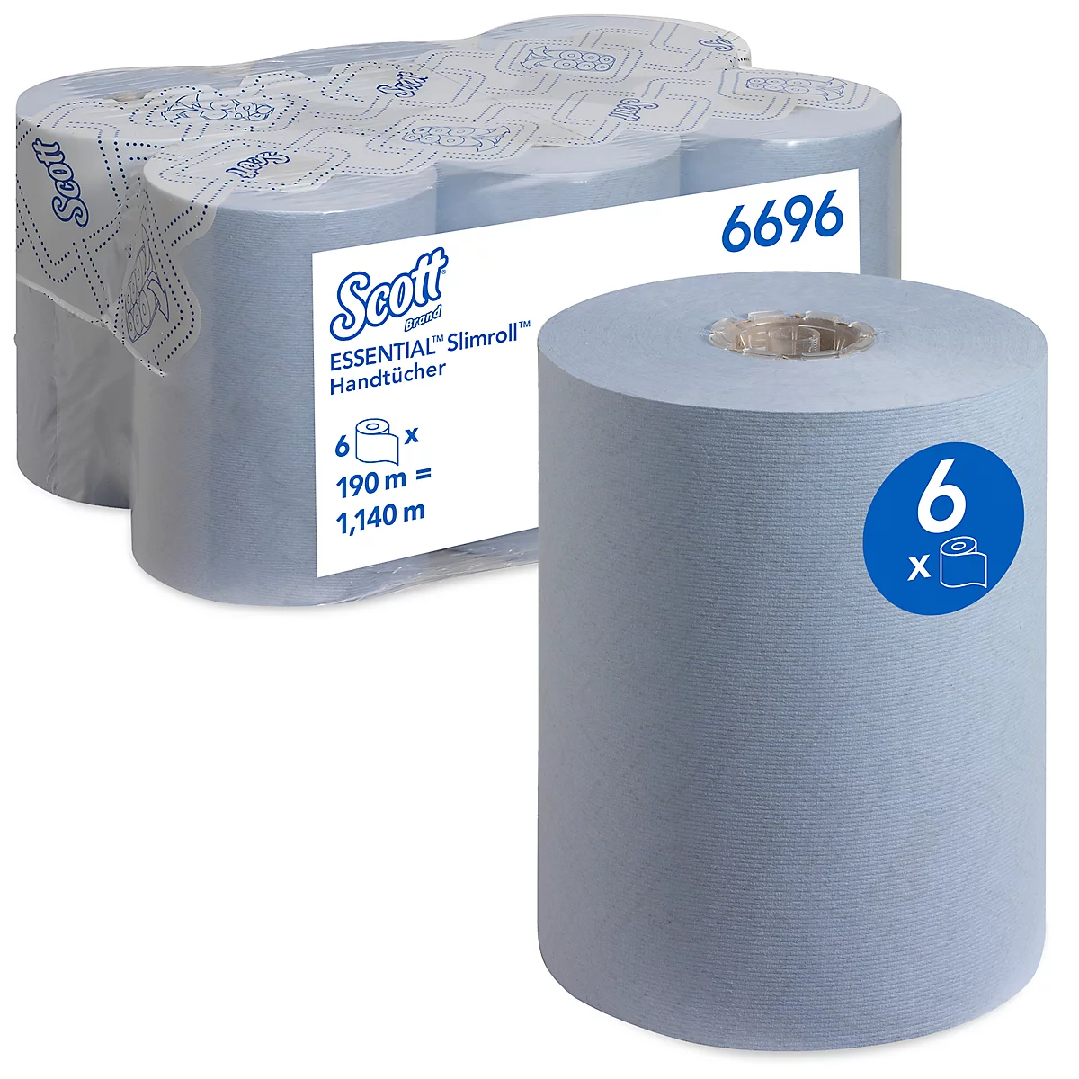  Scott® Rollenpapiertücher Essential Slimroll 6696, 1-lagig, 6 Rollen á 190 m, insgesamt 1140 m, blau 