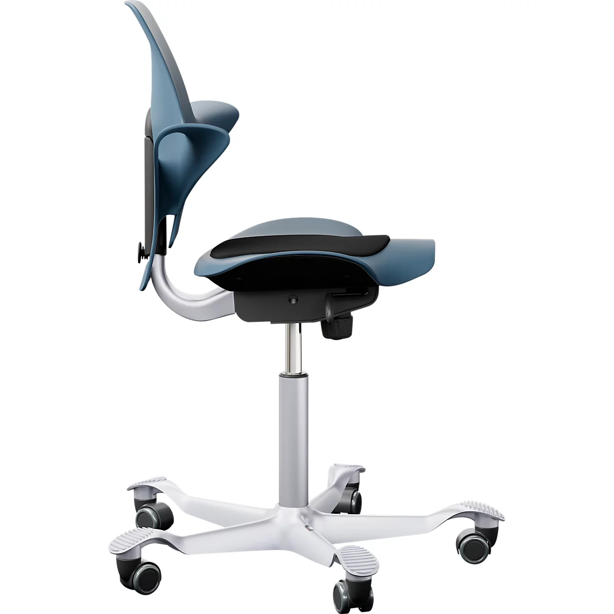  Siège de bureau HAG Capisco Puls 8010 Blue, siège selle, vérin à gaz de 265 mm, hauteur d'assise réglable, piétement en aluminium