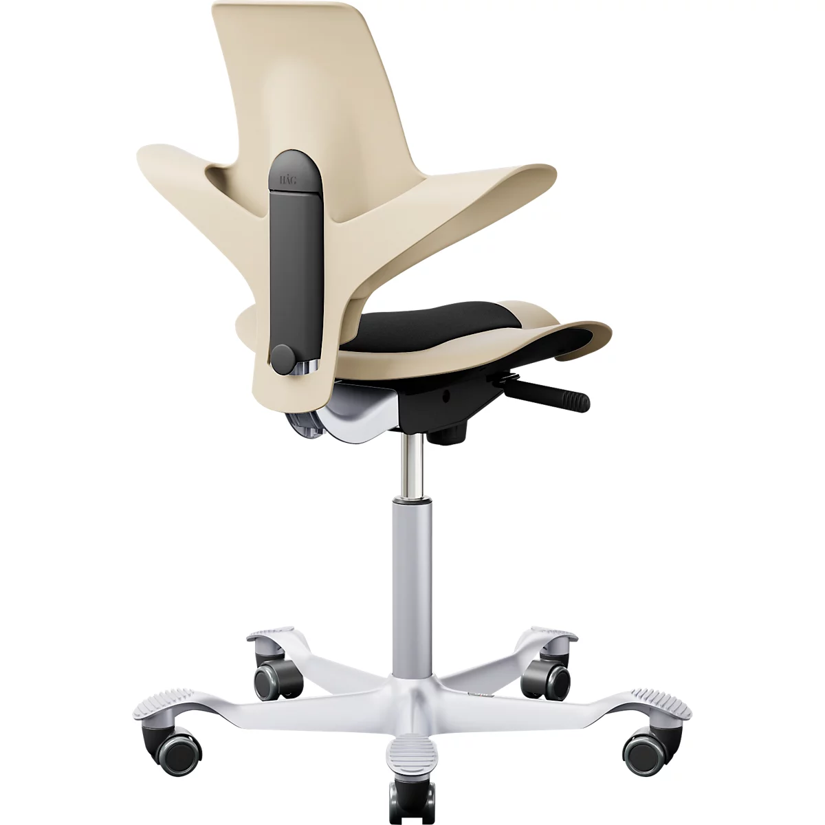  Siège de bureau HAG Capisco Puls 8010 Sand, siège selle, vérin à gaz 265 mm, hauteur d'assise réglable, piétement aluminium
