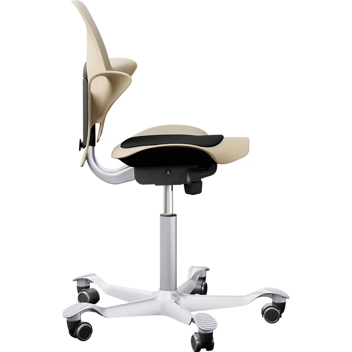  Siège de bureau HAG Capisco Puls 8010 Sand, siège selle, vérin à gaz 265 mm, hauteur d'assise réglable, piétement aluminium