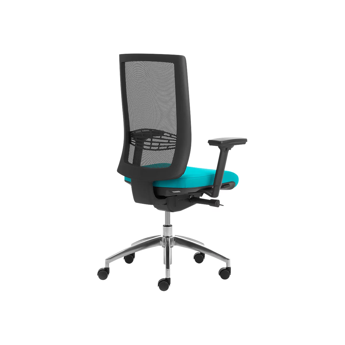  Siège de bureau WIKI, avec accoudoirs, dossier en maille, structure en aluminium poli, turquoise