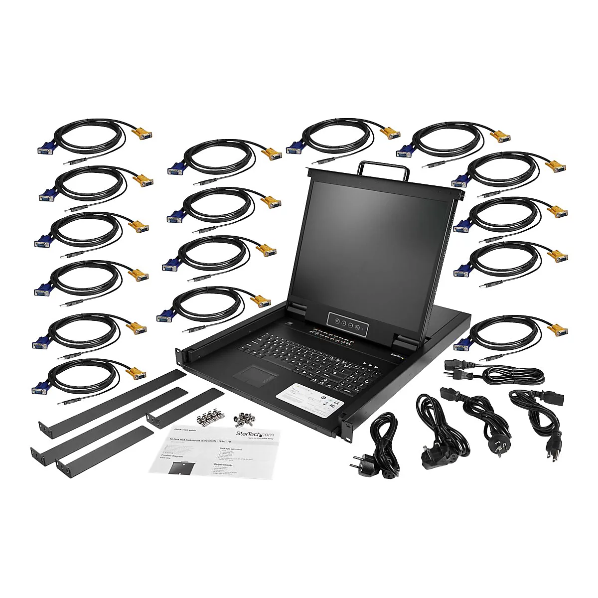 'StarTech.com 16 Port Rack KVM Konsole mit 1,8 m Kabeln - US Tastatur(QWERTY), Integrierter KVM Switch mit 19'' LCD Monitor - 1HE LCD KVM Konsole - OSD KVM - 50.000 MTBF - USB + VGA(RKCONS1916K) - KVM-Konsole - 48.3 cm (19'')'