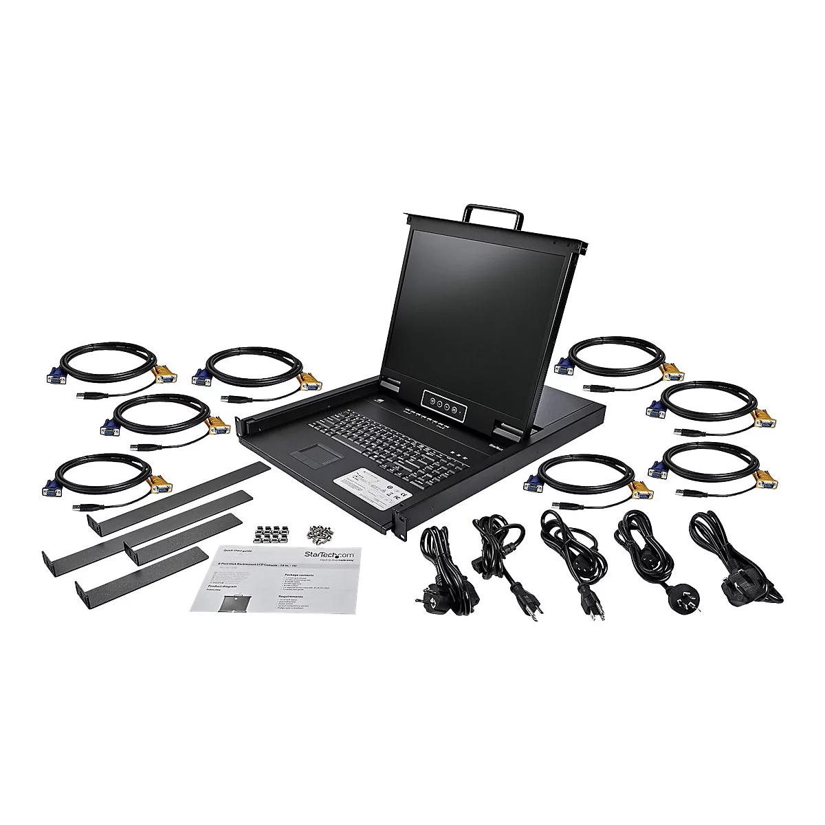 'StarTech.com 8 Port Rack KVM Konsole mit 1,8 m Kabeln - US Tastatur(QWERTY), Integrierter KVM Switch mit 19'' LCD Monitor - 1HE LCD KVM Konsole - OSD KVM - 50.000 MTBF - USB + VGA(RKCONS1908K) - KVM-Konsole - 48.3 cm (19'')'