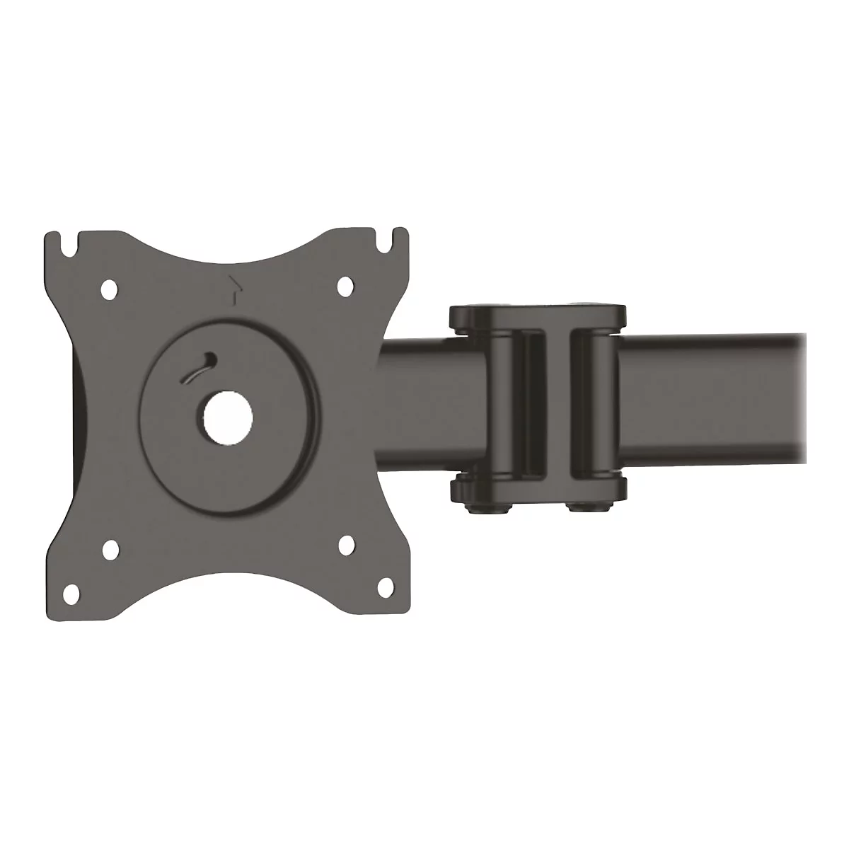 Support de moniteur noir : plaque avec trous, joint et barre de support.