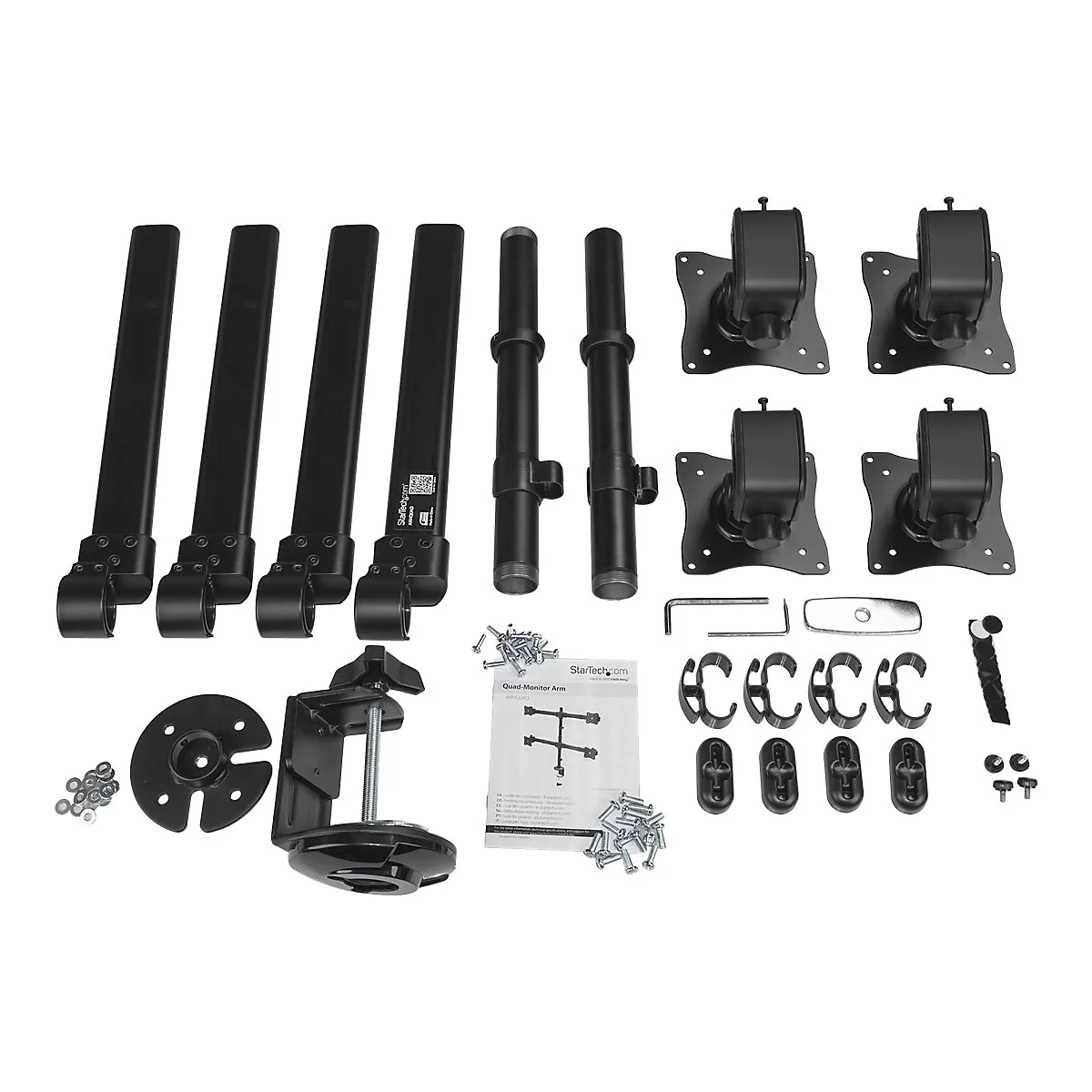 'StarTech.com Support de bureau pour 4 écrans à fixation VESA jusqu'à 27'' et 8 kg - Bras d'écran articulé en acier robuste - kit de montage - bras réglable - pour 4 moniteurs'