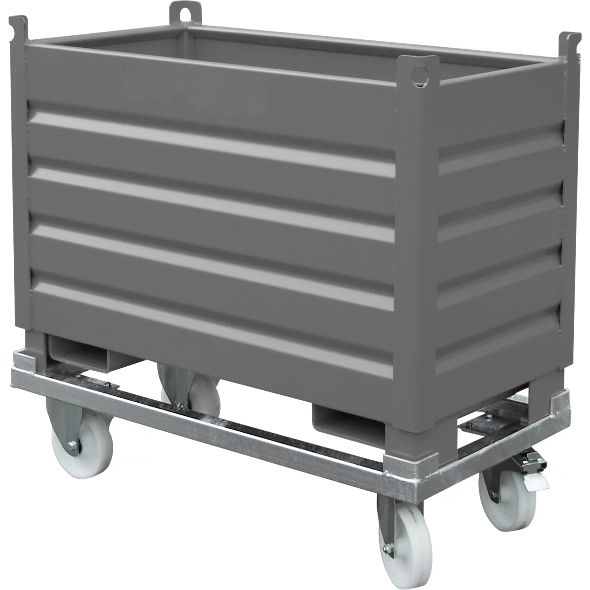 Système de collecteurs Bauer SBS 500, L 600 x l 1200 x H 850 mm, empilable jusqu'à 3 fois, peint, avec chariot de transport, gris souris RAL 7005