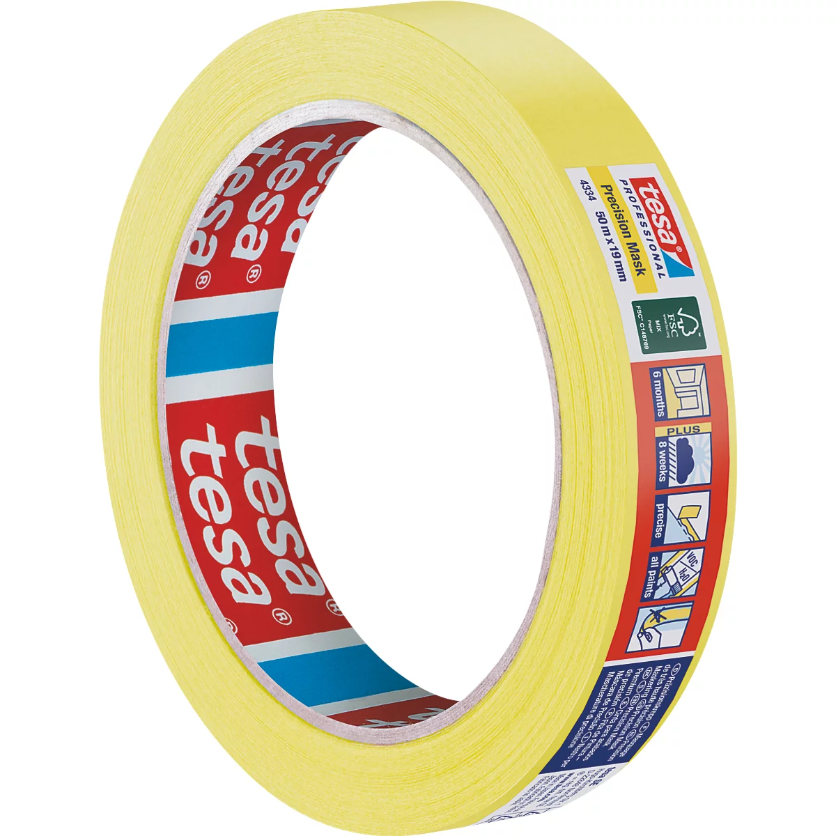 Gelbes Klebeband, gerollt. Auf dem Etikett steht 'tesa Professional'.