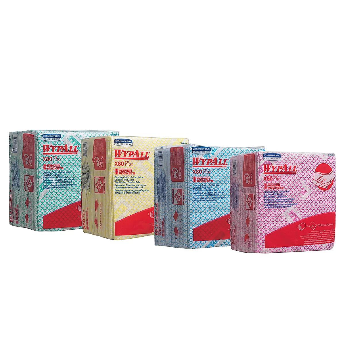 Wischtücher WypAll® X80Plus, gefaltet, 8 Beutel á 30 Tücher, rot