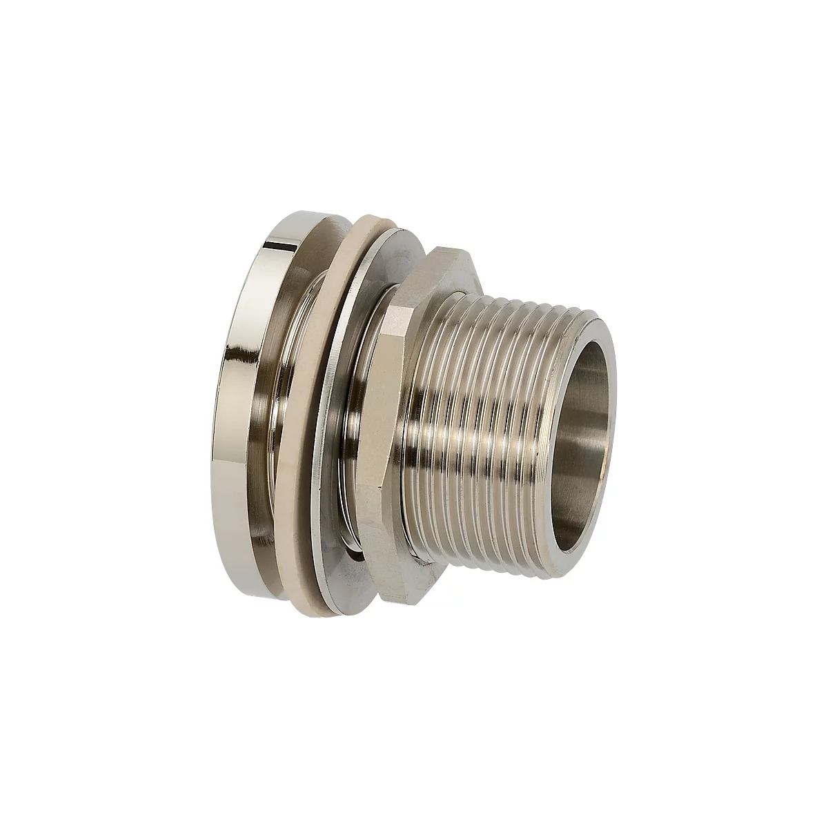 Metal thread with seals. Details of the thread and sealing rings are clearly visible.