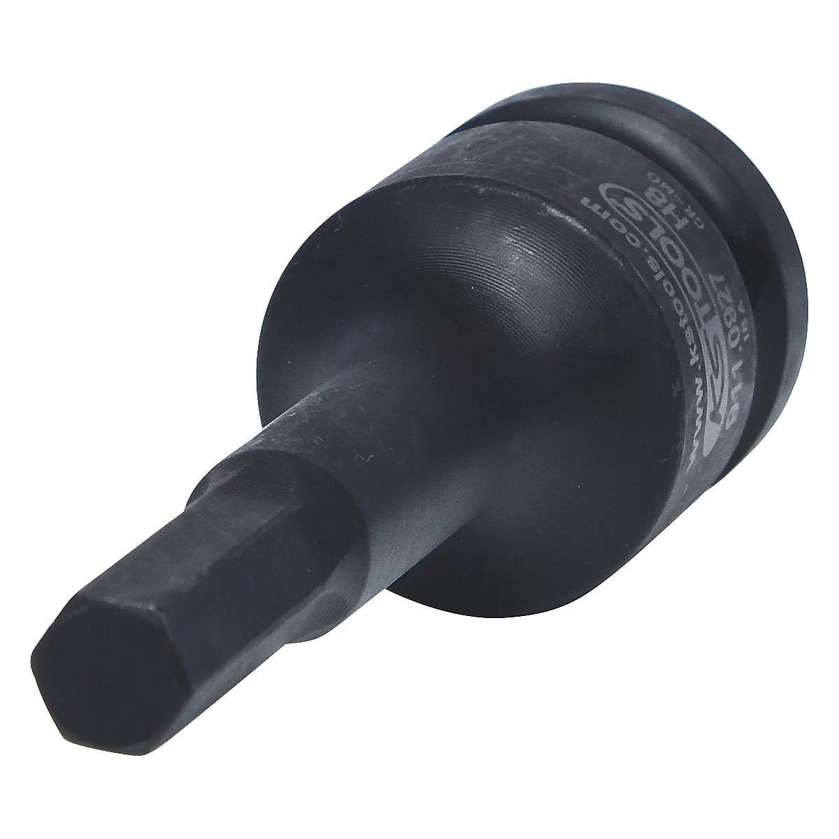 Schwarzer Sechskant-Bitaufsatz. Der Aufsatz zeigt den Schriftzug "KS TOOLS"