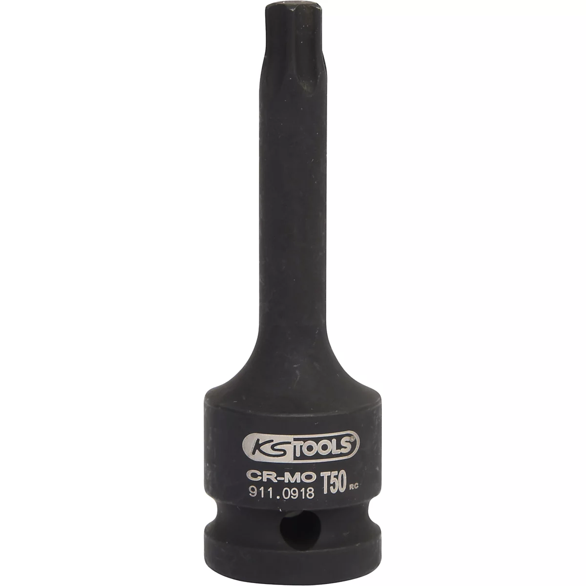 Dunkelgrauer Torx-Bit-Einsatz von KS TOOLS, Modell T50, mit Beschriftung.