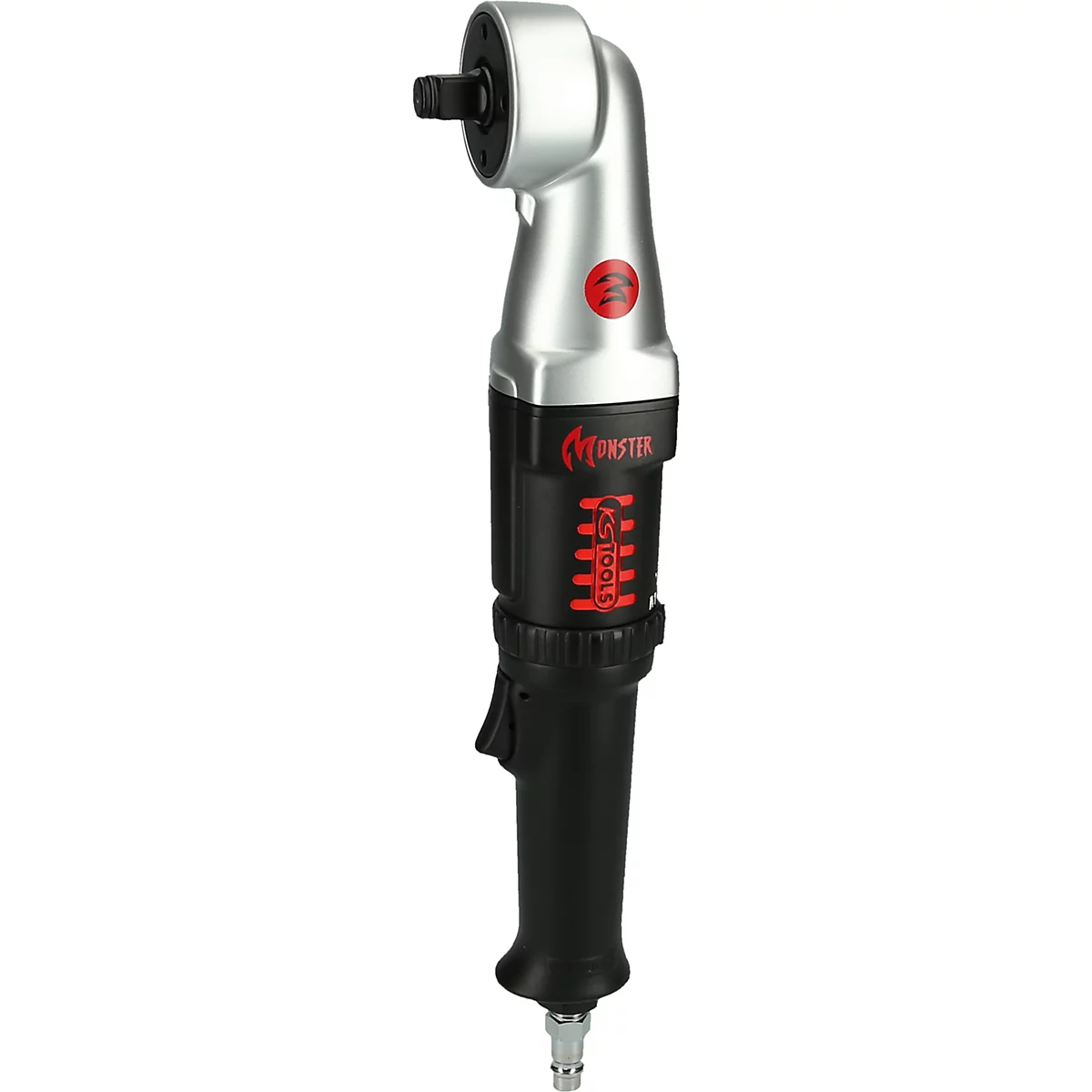 Winkelschleifer in Silber und Schwarz. Roter Schriftzug "KS TOOLS" auf dem schwarzen Griff.