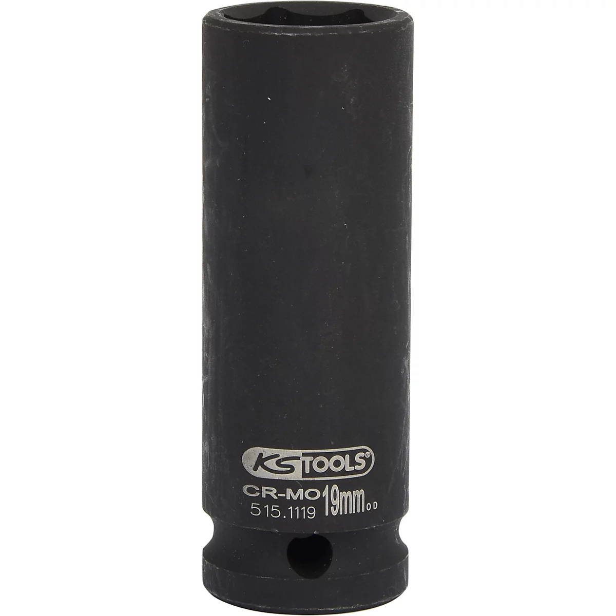 Schwarze Steckschlüssel-Nuss, mit KS TOOLS Logo und Beschriftung.