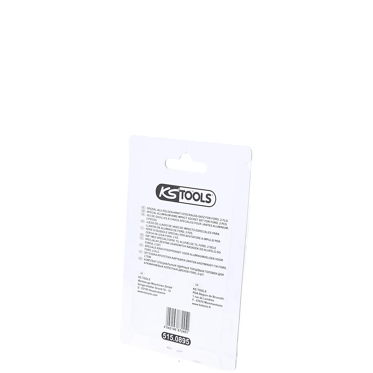 Weiße Verpackung, KS TOOLS Logo, Text in verschiedenen Sprachen, Produktnummer 515.0895.
