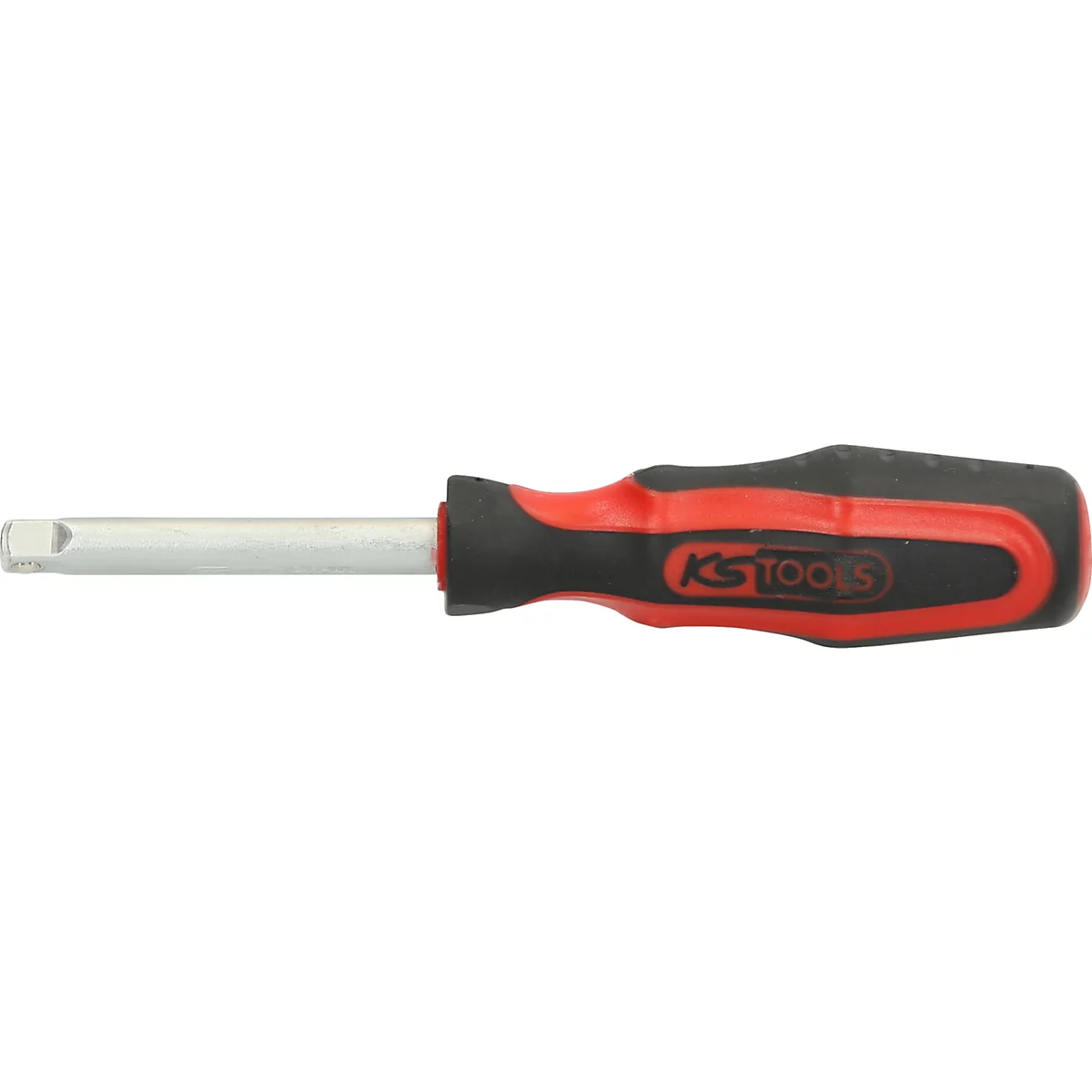 Schraubendreher mit rotem und schwarzem Griff und silberfarbenem Schaft, KS TOOLS Logo.