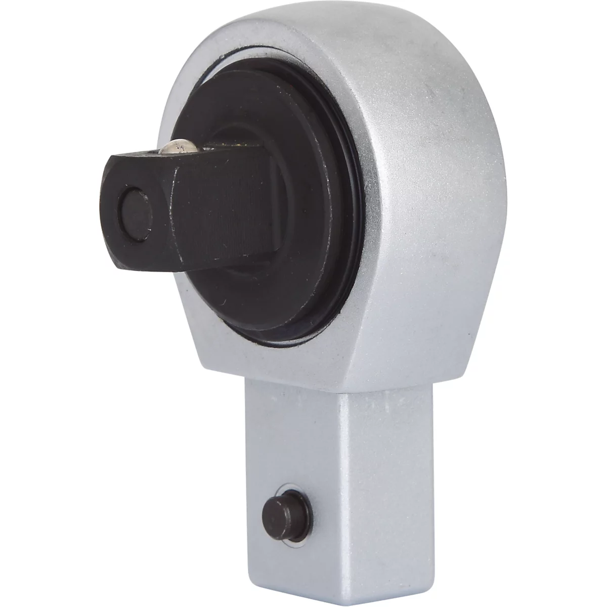 Graues, kantiges Werkzeugteil mit quadratischem Kopf und schwarzer Aufnahme.